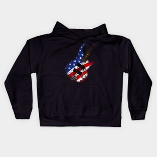 American Flag Bass Guitar Bassist 4th July Kids Hoodie